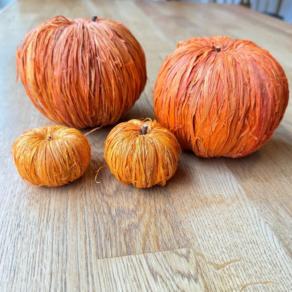 Vintage Set of 4 Wicker Straw Pumpkins